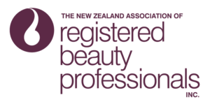 NZ Assoc of Reg Beauty Professionals logo - TALL Maroon on White